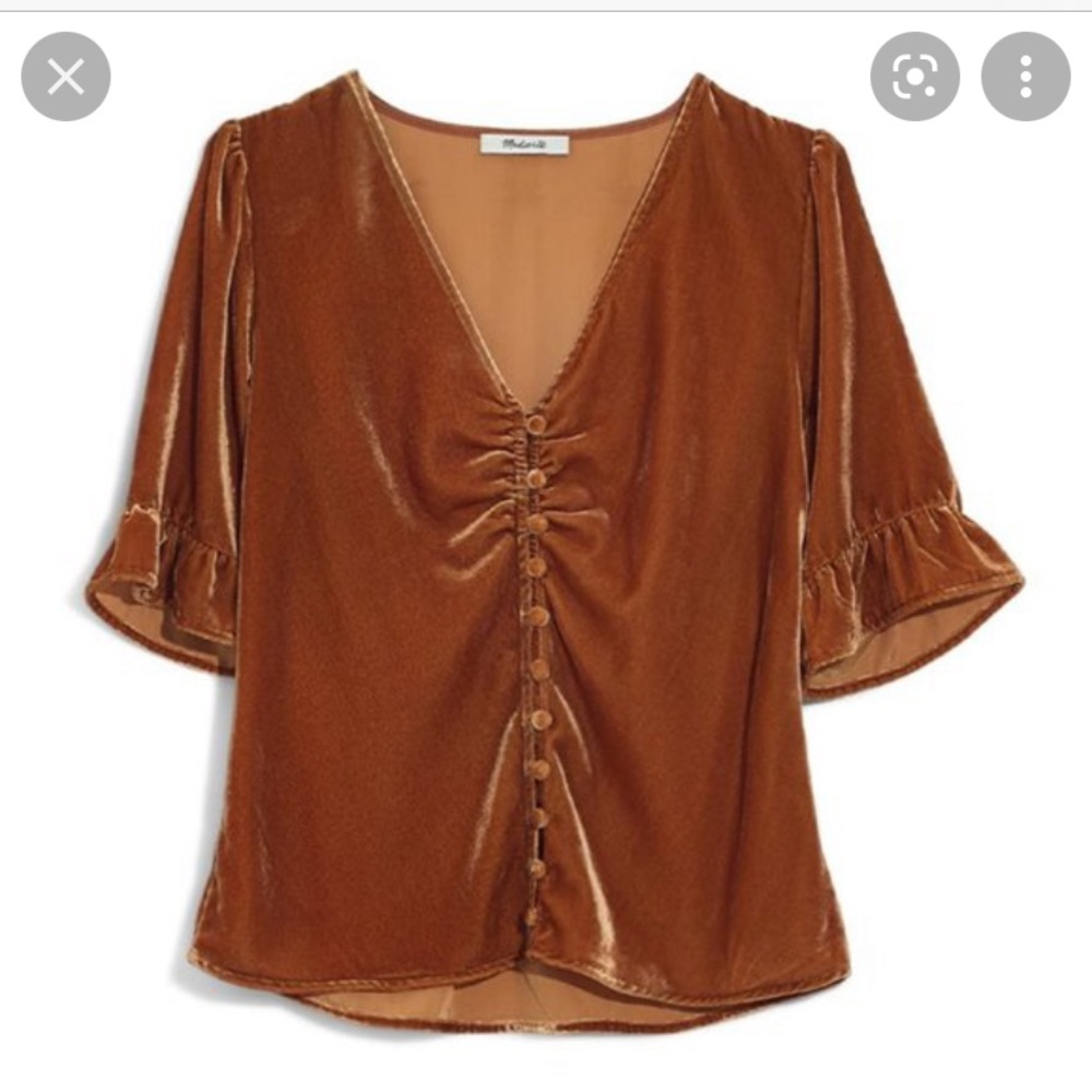 Madewell Velvet Button Front Flutter Sleeve Blouse - image 3